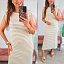 Vestido Hombreras Rayas Beige
